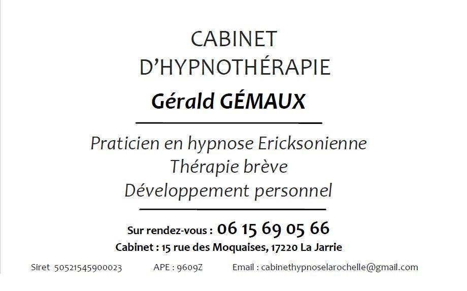 Centre d hypnose la rochelle gerald gemaux cabinet hypnotherapeute carte de visite 