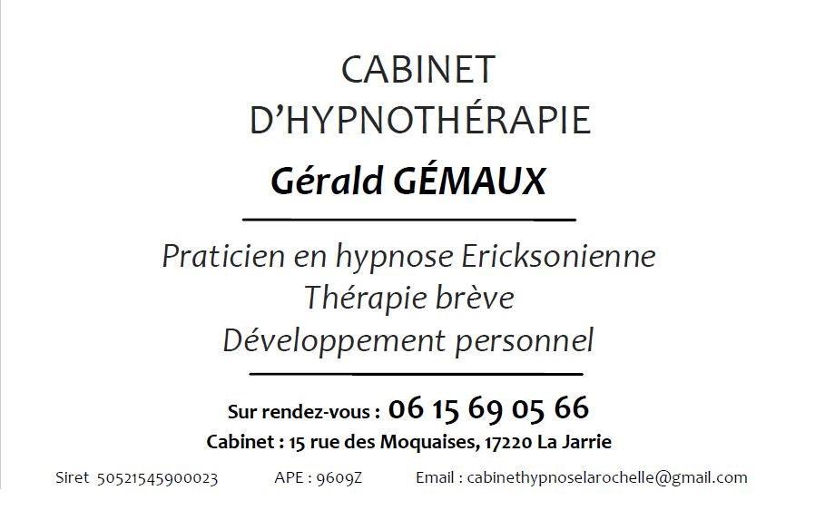 Centre d hypnose la rochelle gerald gemaux cabinet hypnotherapeute carte de visite 