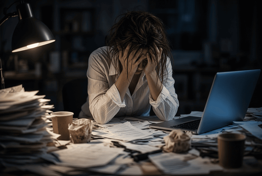 Femme stressée en burn-out consultant pour des séances d'hypnose à La Rochelle